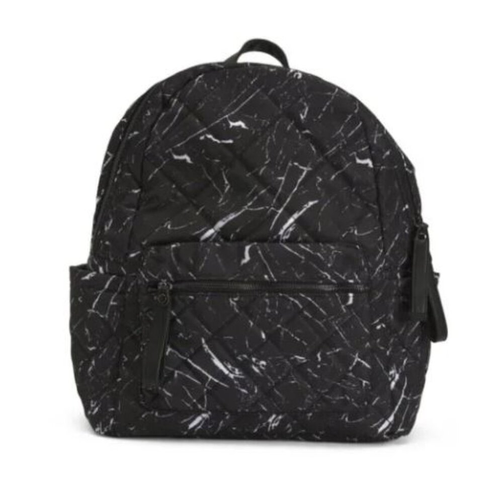 NWT SOL & SELENE Nylon Motivator Quilted Black Marble Printed Large Backpack